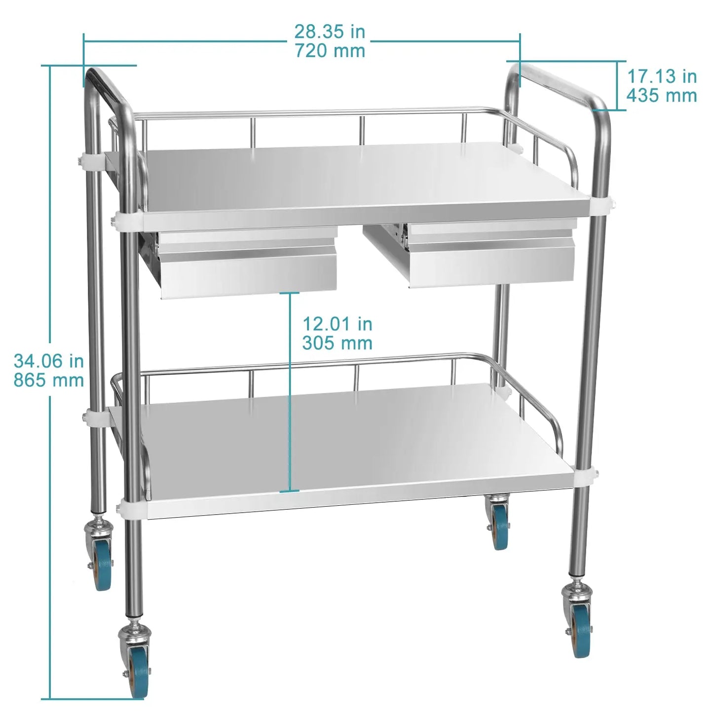 US-UtilityCart-SS-2T-2D Lab Cart