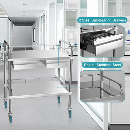 US-UtilityCart-SS-2T-2D Lab Cart