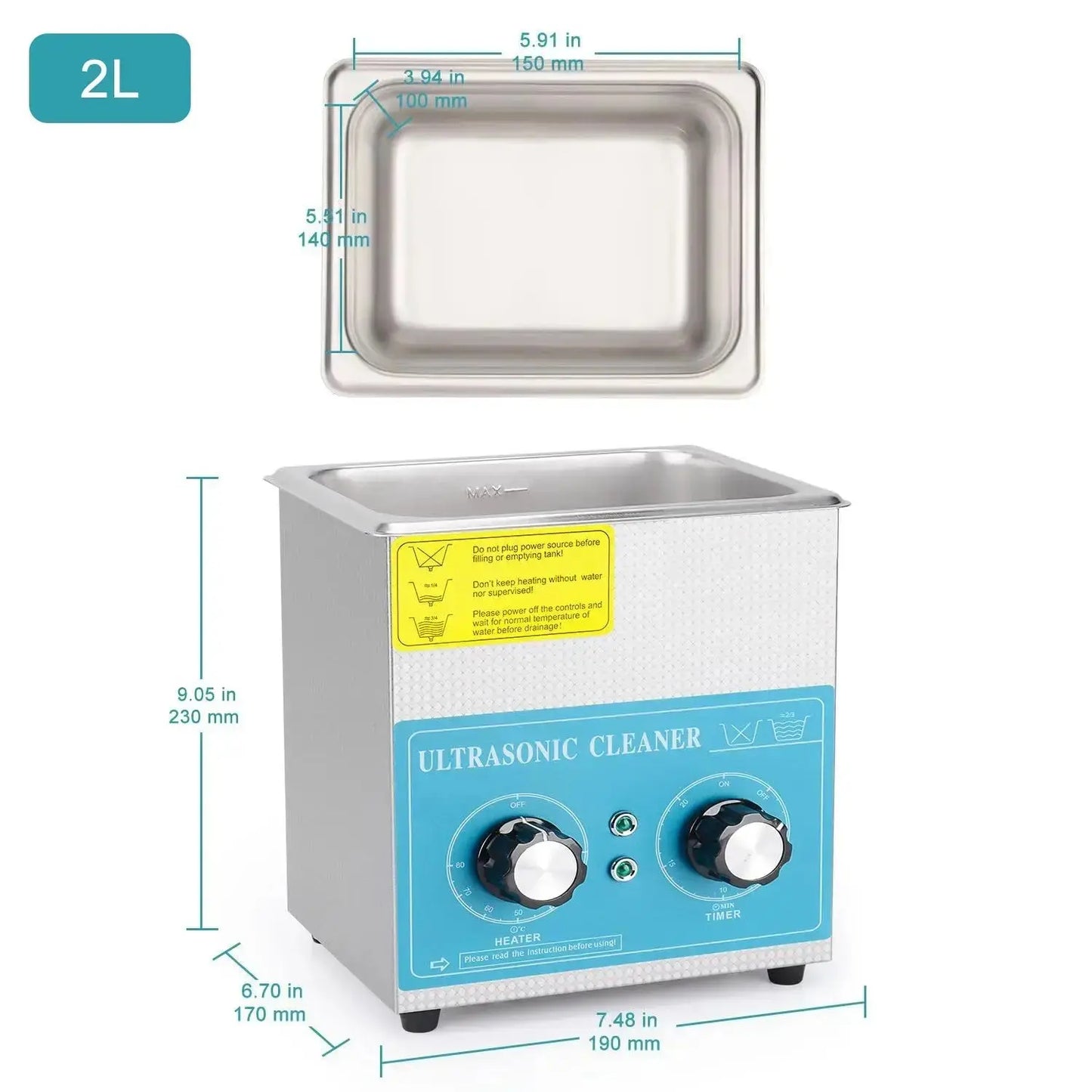 Ultrasonic Cleaner, 2-10L, Knob Control Heating & Timer, 40kHz Lab Cleaner, 304 Stainless Steel Cleaners-Ultrasonic