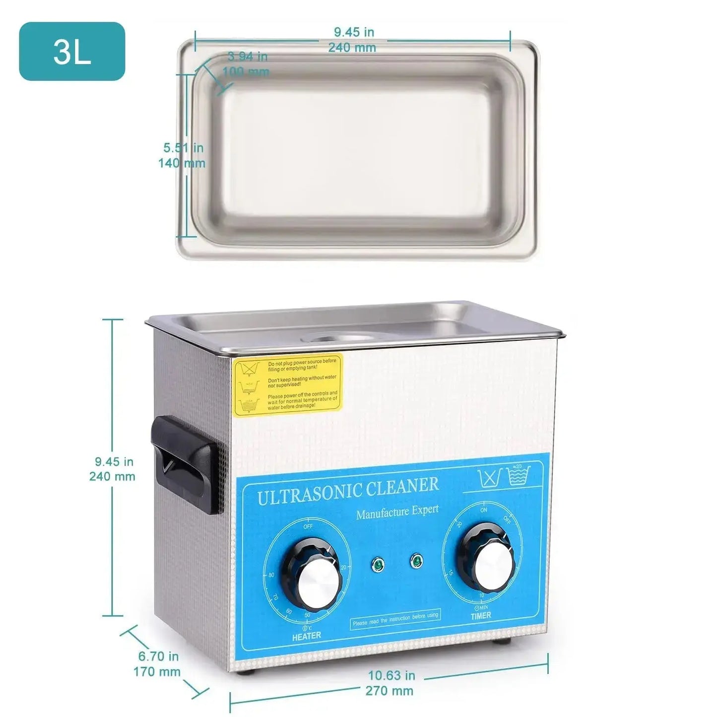 Ultrasonic Cleaner, 2-10L, Knob Control Heating & Timer, 40kHz Lab Cleaner, 304 Stainless Steel Cleaners-Ultrasonic