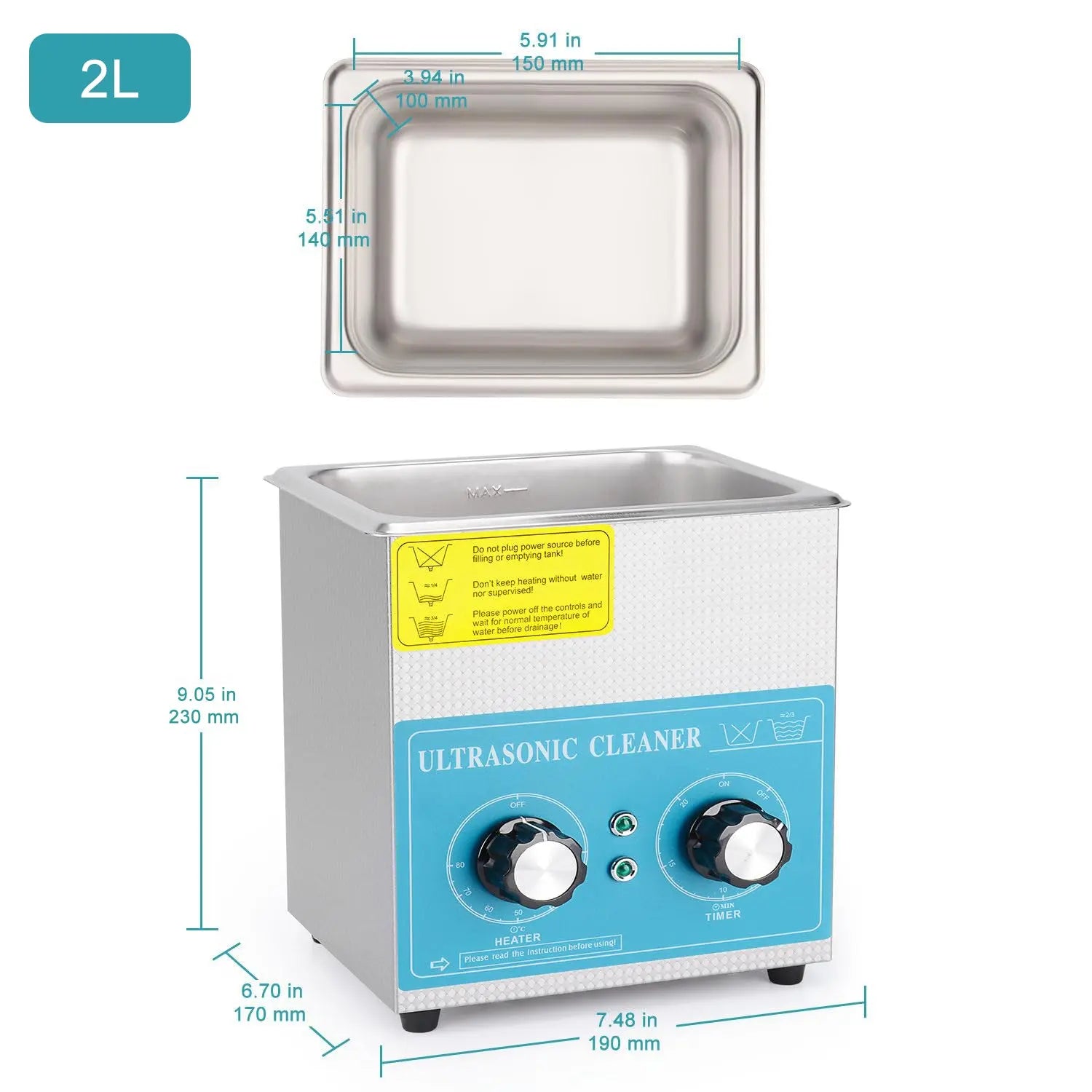 Ultrasonic Cleaner, 2-10L, Knob Control Heating & Timer, 40kHz Lab Cleaner, 304 Stainless Steel Cleaners-Ultrasonic