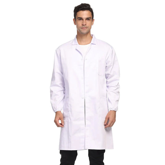 Unisex Lab Coat with Elastic Cuffs, 3 Pocket Full-Length Long Sleeve Lab Coat - StonyLab Lab Protections XL-White