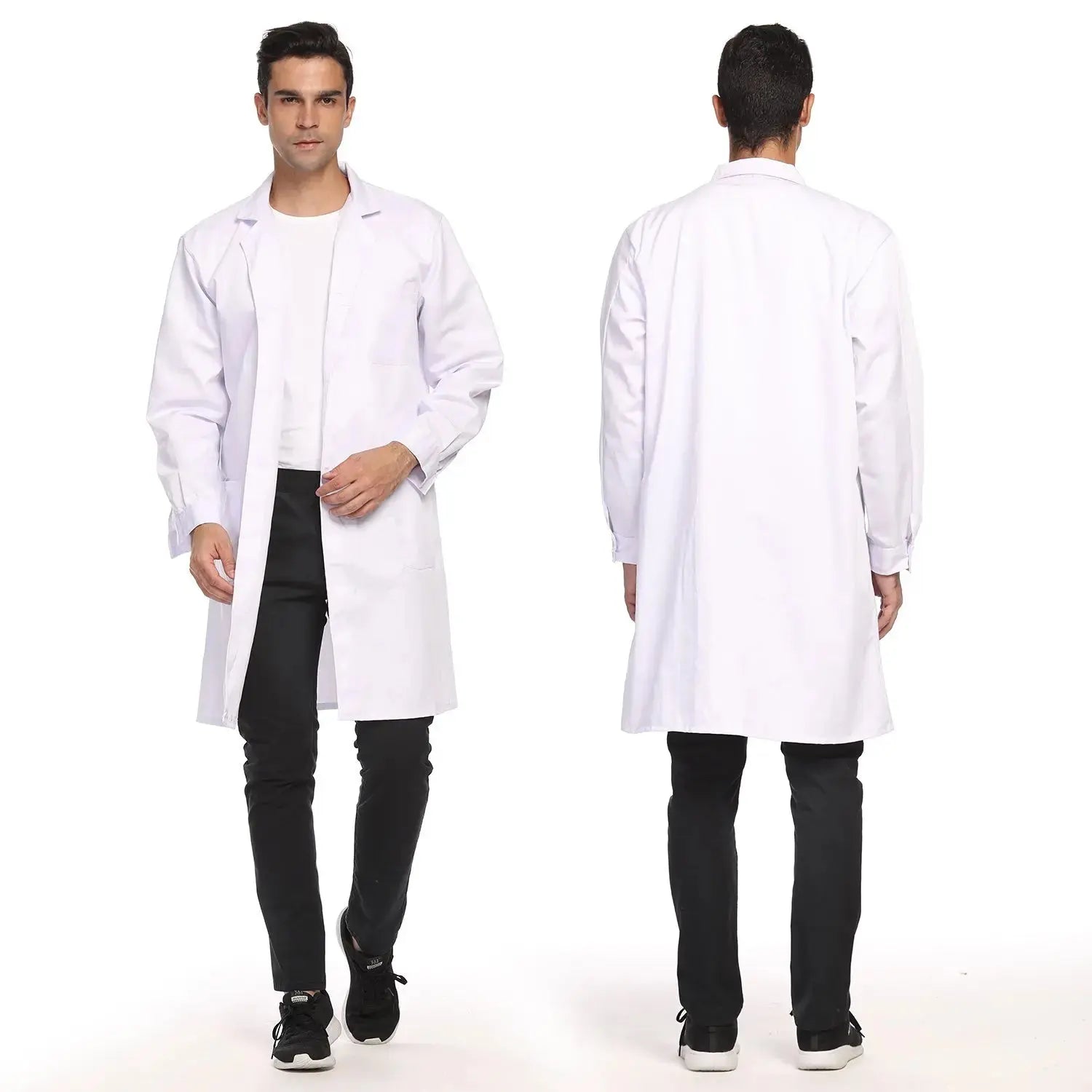 Comprehensive product view and setup components for StonyLab Unisex Full-Length Lab Coat - 3 Pockets