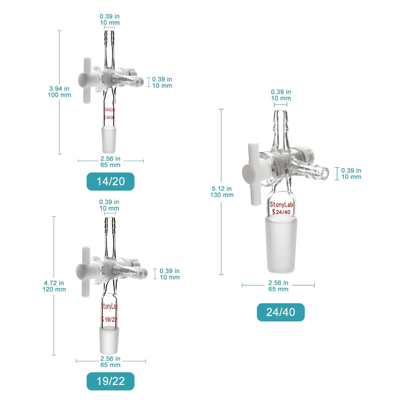 Vacuum 3-Way Flow Control Adapter, PTFE Stopcock Adapters-Flow Control