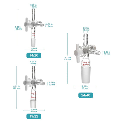 Vacuum 3-Way Flow Control Adapter, PTFE Stopcock Adapters-Flow Control