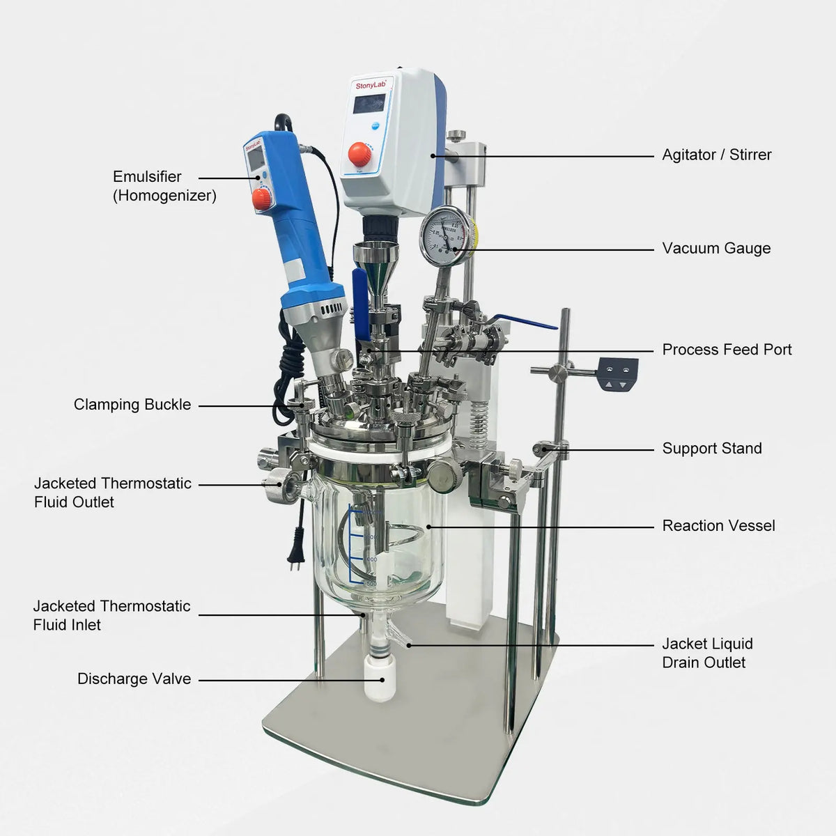 Close-up view showing the precise design and material of StonyLab Vacuum Emulsifying Reactor