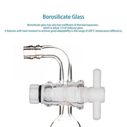 Side view and dimensional layout of the durable StonyLab Vacuum Flow Control Adapter with PTFE Stopcock and Bent Hose Connection