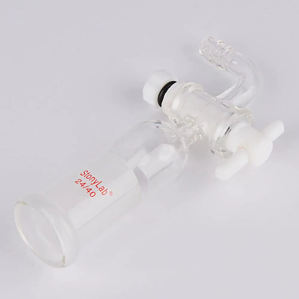 Detailed structural assembly component for StonyLab Vacuum Flow Control Adapter with PTFE Stopcock and Bent Hose Connection