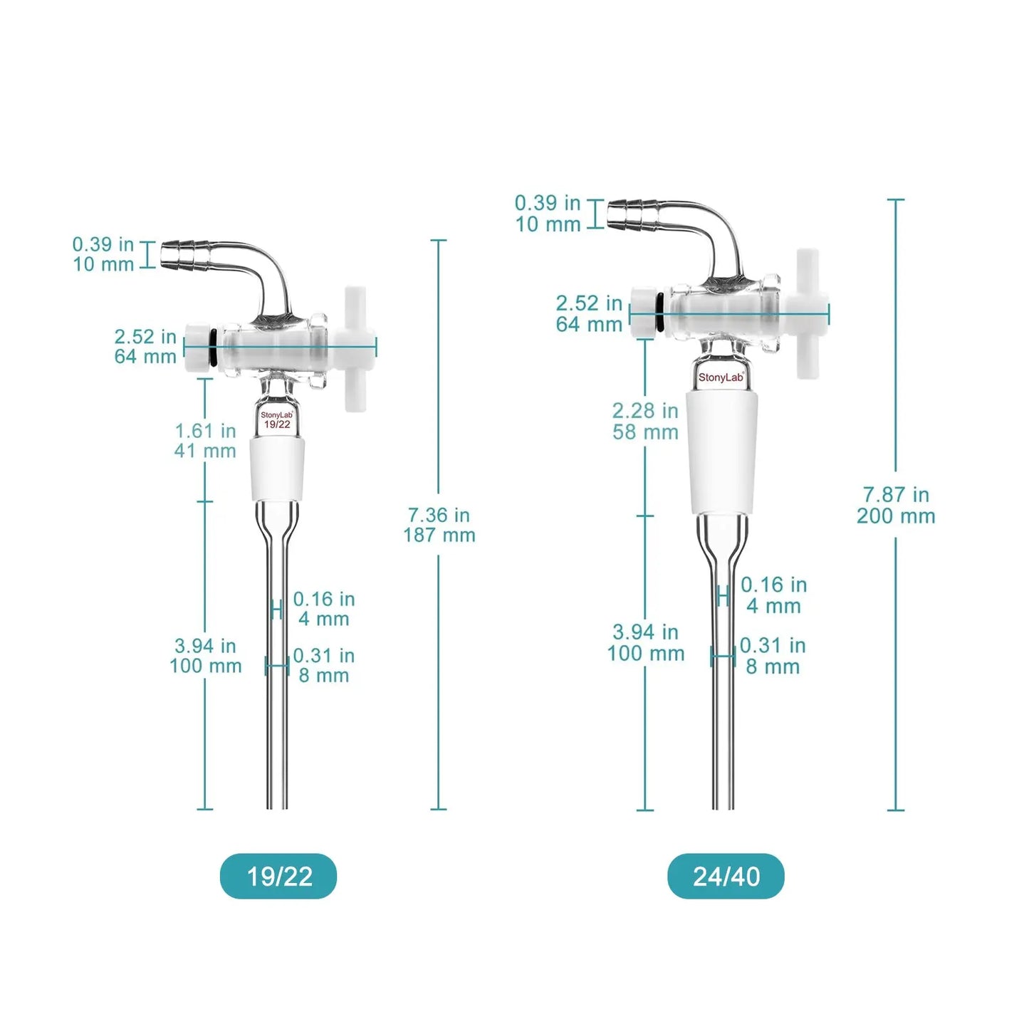 Vacuum PTFE Flow Control Adapter, 19/22 or 24/40 Joint Adapters-Flow Control