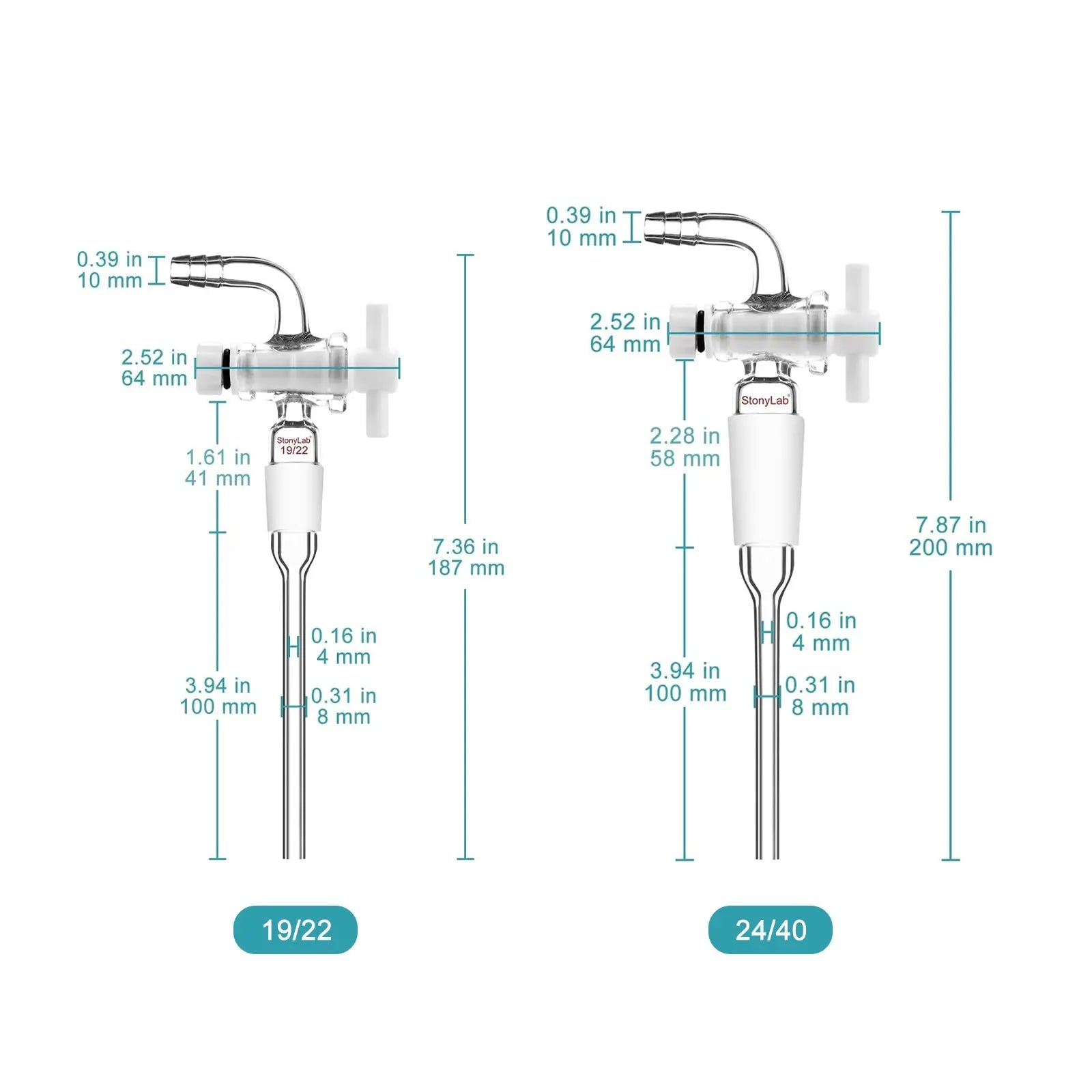 Vacuum PTFE Flow Control Adapter, 19/22 or 24/40 Joint Adapters-Flow Control