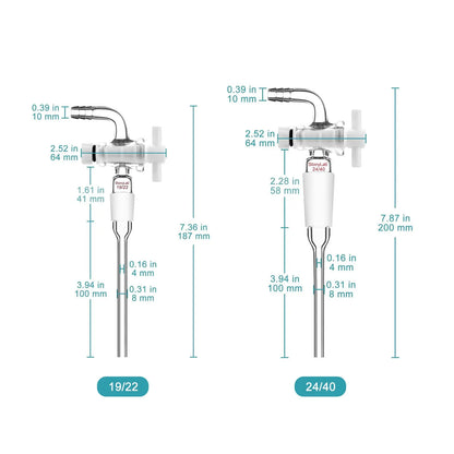 Vacuum PTFE Flow Control Adapter, 19/22 or 24/40 Joint Adapters-Flow Control