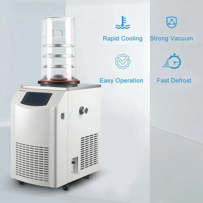 Vertical Freeze Dryer with Vacuum Pump, -60°C/-80°C Cold Trap, 0.092-0.12 ㎡ Drying Area, 4 kg/Batch Water Capture Capacity