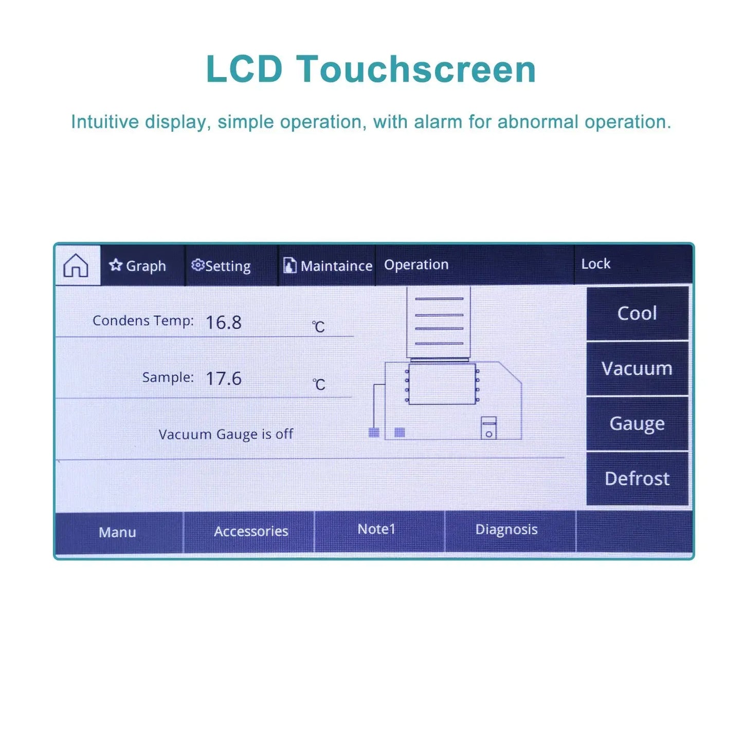 Vertical Freeze Dryer with Vacuum Pump, -60°C/-80°C Cold Trap, 0.092-0.12 ㎡ Drying Area, 4 kg/Batch Water Capture Capacity