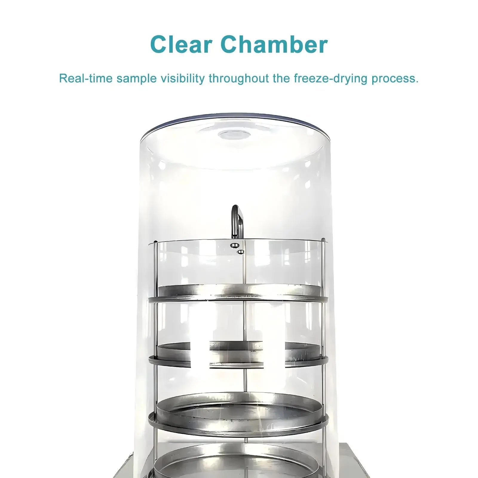 Internal heating chamber and shelving configuration of StonyLab Vertical Freeze Dryer with Vacuum Pump