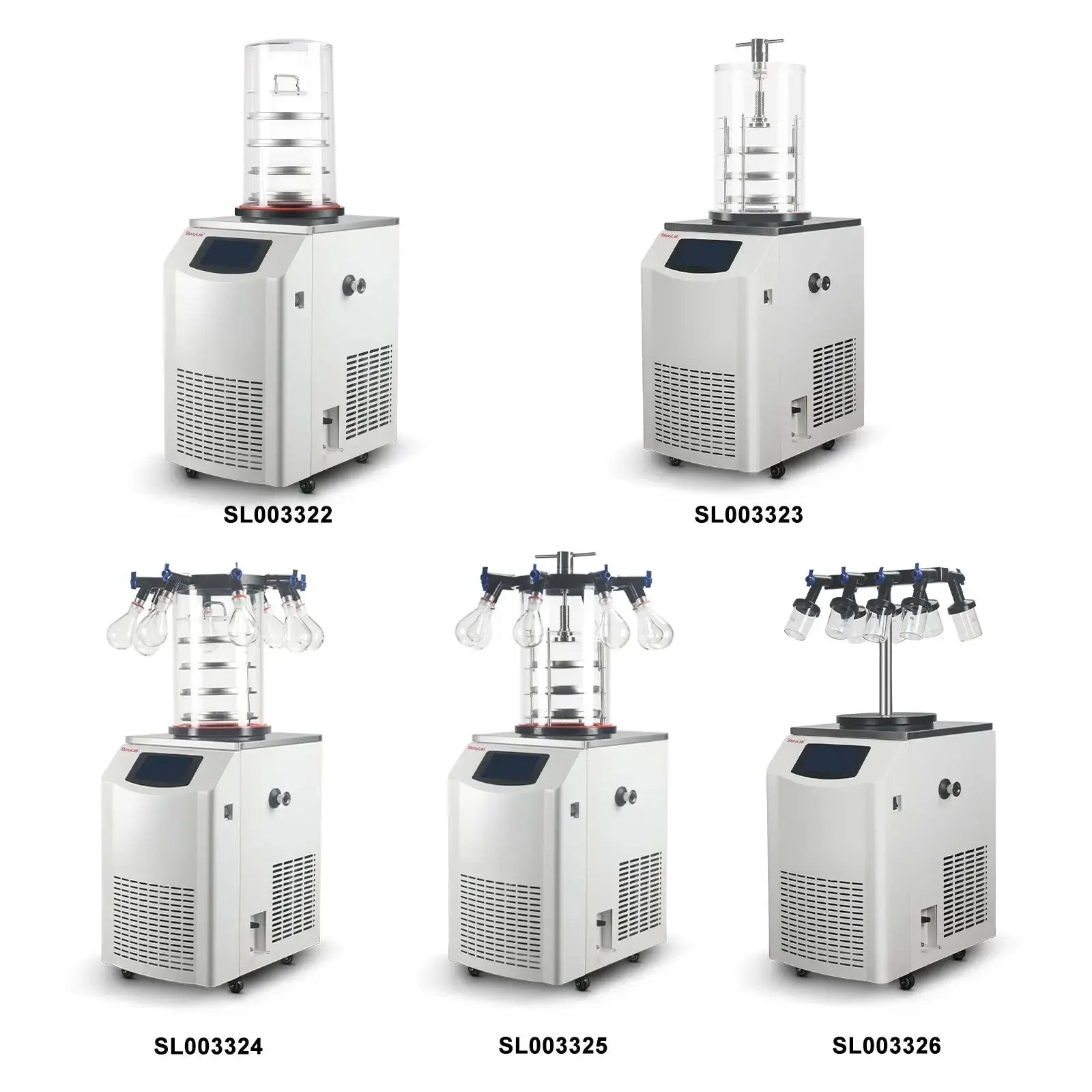 Close-up view showing the precise design and material of StonyLab Vertical Freeze Dryer with Vacuum Pump