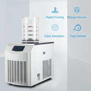 Side view and dimensional layout of the durable StonyLab Vertical Freeze Dryer with Vacuum Pump