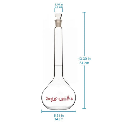 Volumetric Flask Class A with Glass Stopper, 10-1000 ml Flasks - Volumetric