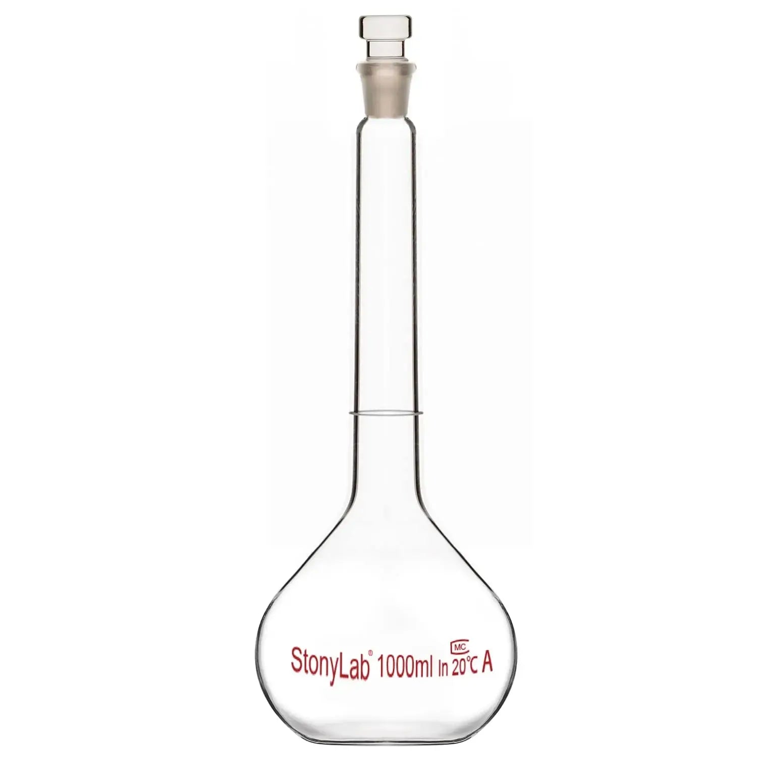 Comprehensive product view and setup components for StonyLab Volumetric Flask Class A with Glass Stopper
