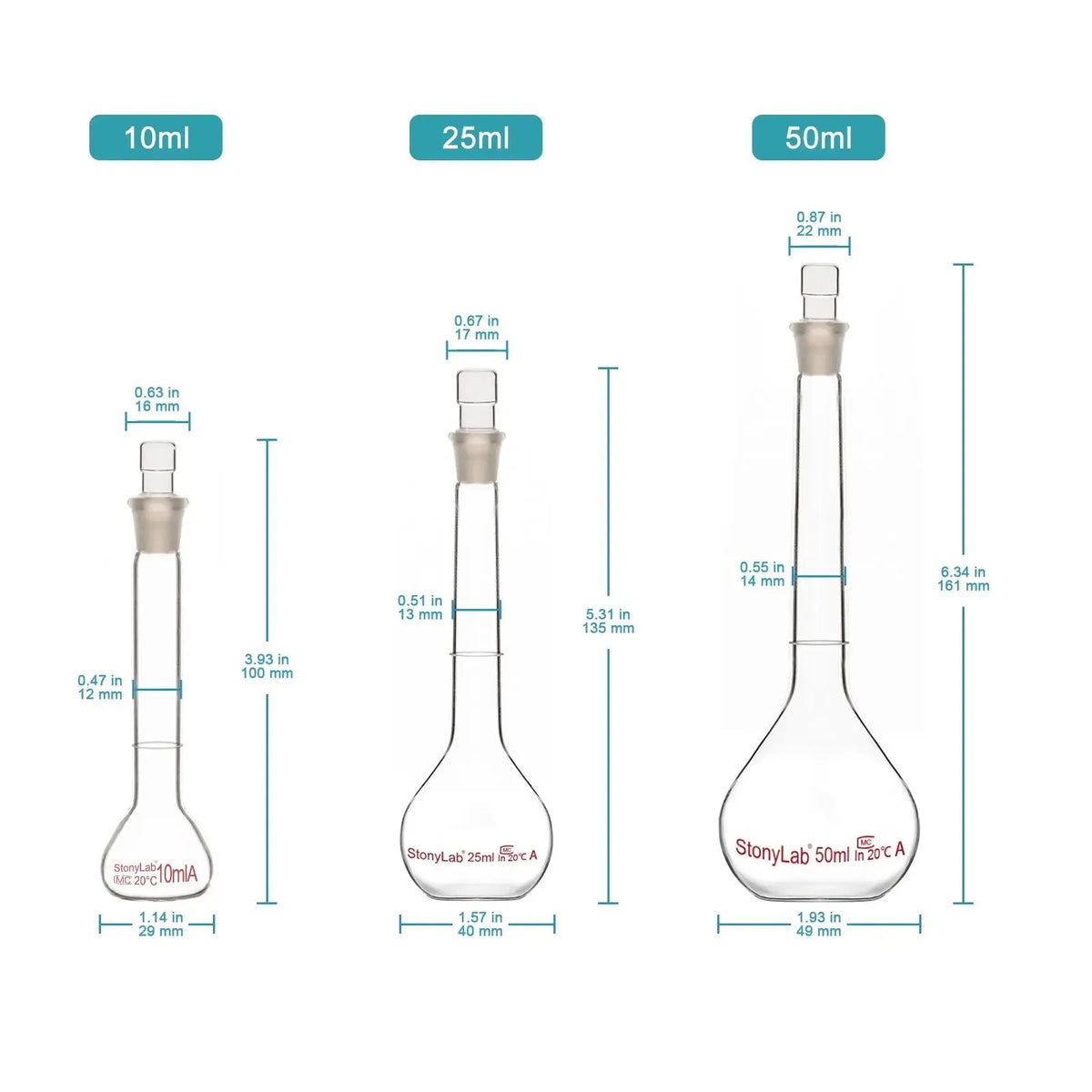 Flacon volumétrique en verre borosilicaté de classe A MBL avec bouchon Flacon volumétrique en verre borosilicaté de classe A MBL avec bouchon