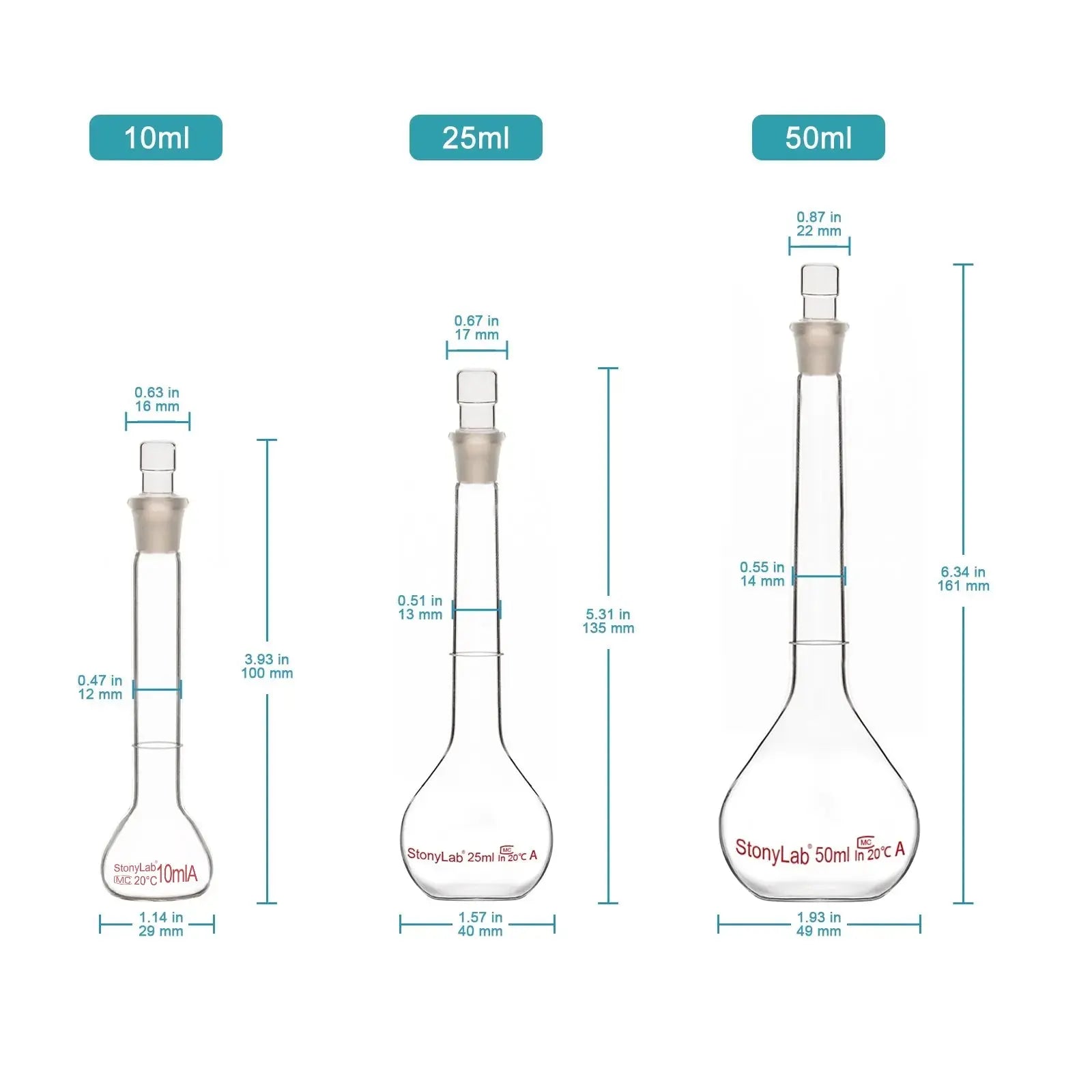 Volumetric Flask Class A with Glass Stopper, 10-1000 ml Flasks-Volumetric
