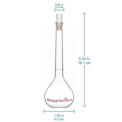 Volumetric Flask Class A with Glass Stopper, 10-1000 ml - StonyLab Flasks - Volumetric 50-ml