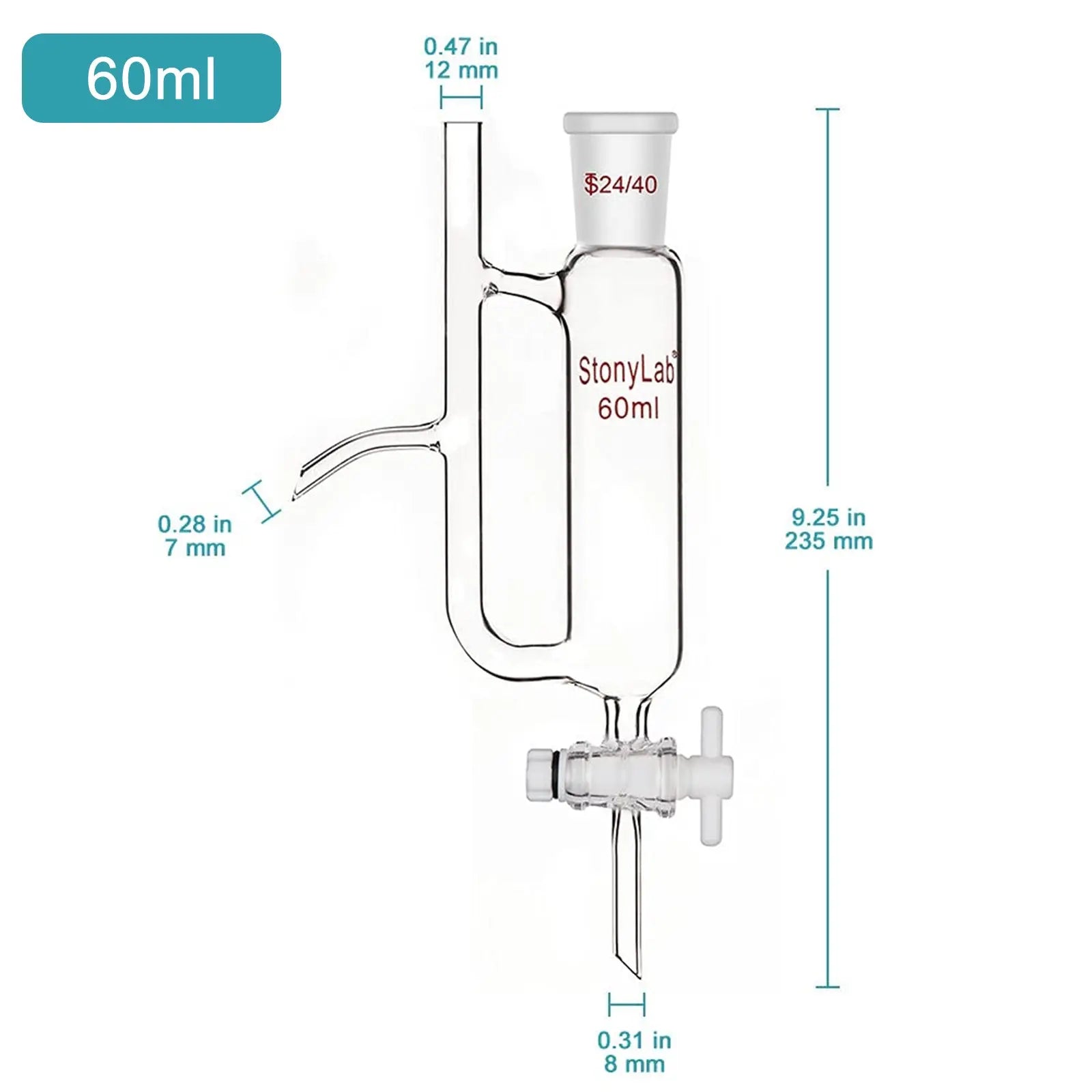 Side view and dimensional layout of the durable StonyLab Water Oil Receiver Separator with 24
