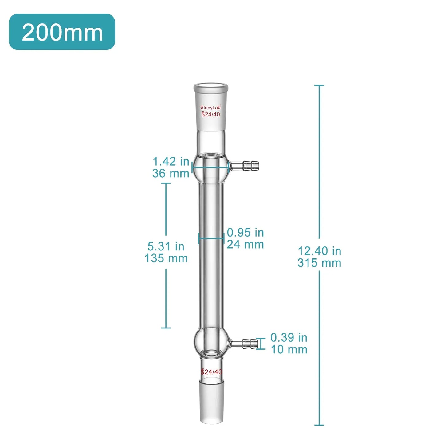 West Condenser, 200 mm Jacket Length, 24/40 Joint Condensers-Liebig Condensers
