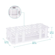 Close-up view showing the precise design and material of StonyLab White Plastic Test Tube Rack