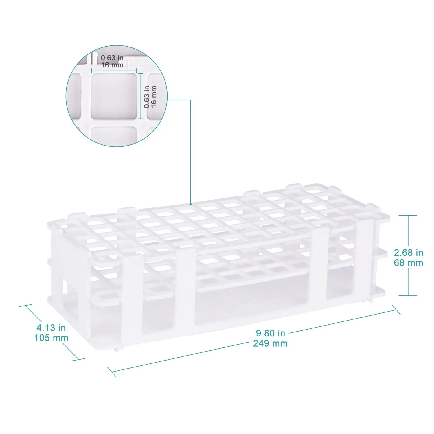 Close-up view showing the precise design and material of StonyLab White Plastic Test Tube Rack