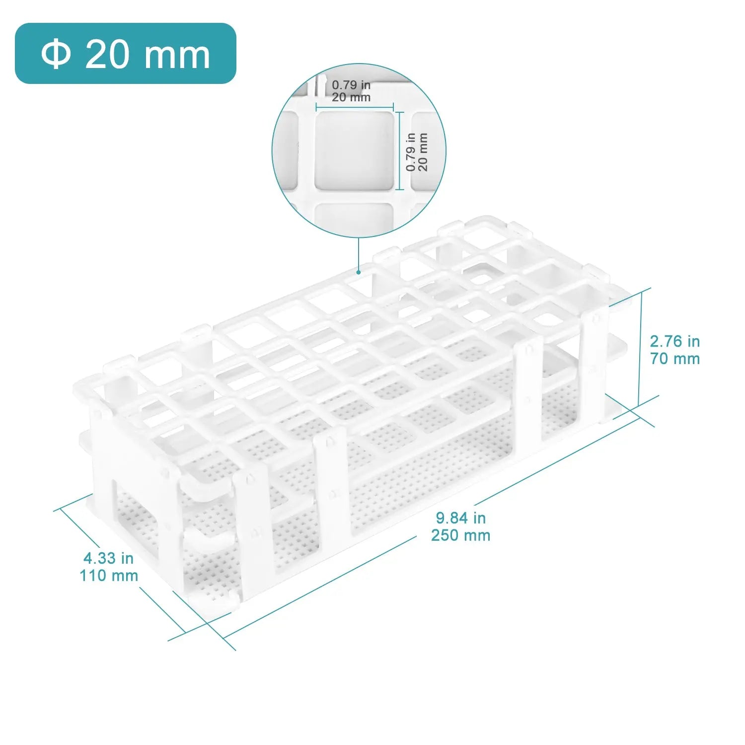 Comprehensive product view and setup components for StonyLab White Plastic Test Tube Rack