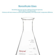 Side view and dimensional layout of the durable StonyLab Wide Mouth Erlenmeyer Flask