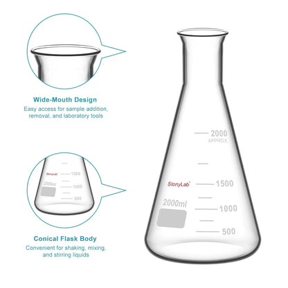 Wide Mouth Erlenmeyer Flask, 50-2000 ml Flasks-Erlenmeyer