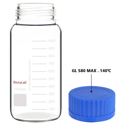 Wide Mouth Media Storage Bottle with GL80 Screw Cap, 250-1000 ml Storage Bottles