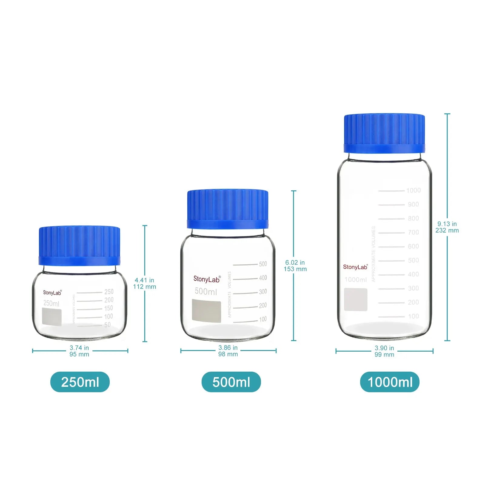 Close-up view showing the precise design and material of StonyLab Wide Mouth Media Storage Bottle with GL80 Screw Cap