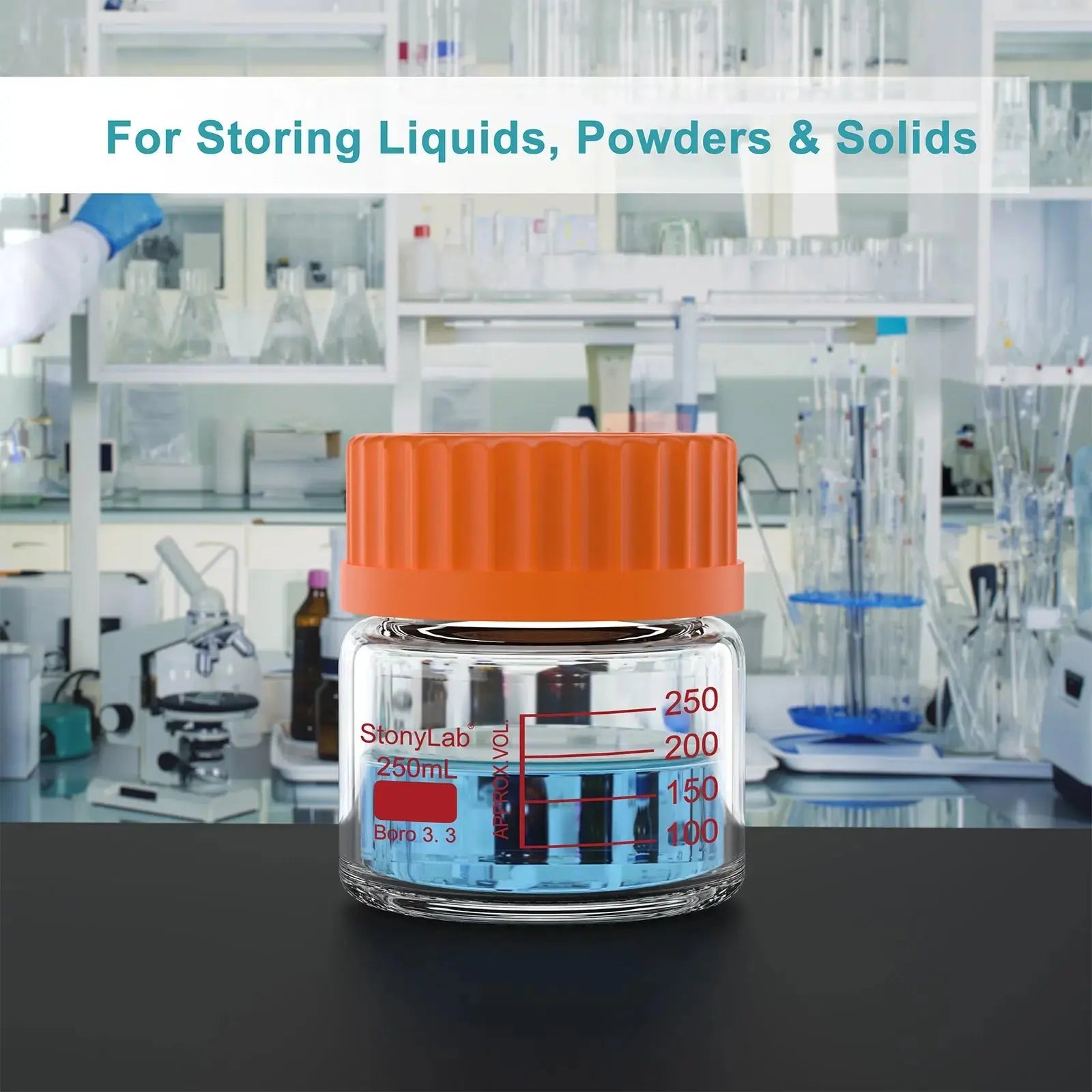 Comprehensive product view and setup components for StonyLab Wide Mouth Media Storage Bottle