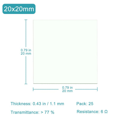 ITO Coated Conductive Glass, Low Resistance 6 ohm/sq, 0.39-1.97 inch, Pack of 25 Conductive Glass