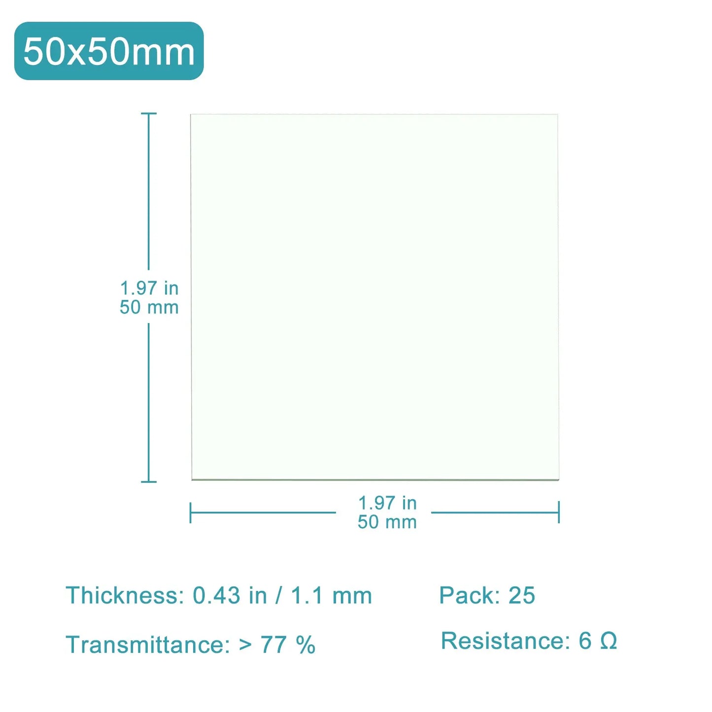 ITO Coated Conductive Glass, Low Resistance 6 ohm/sq, 0.39-1.97 inch, Pack of 25 Conductive Glass