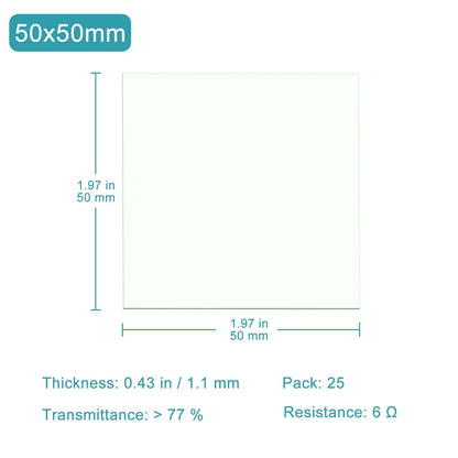 ITO Coated Conductive Glass, Low Resistance 6 ohm/sq, 0.39-1.97 inch, Pack of 25 Conductive Glass