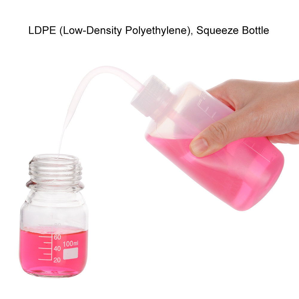 Wash Bottle, 2-Pack Plastic Squeeze Wash Bottle, LDPE with Narrow Mouth